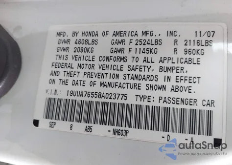 2008 Acura Tl Type S из США, поврежденный, VIN 19UUA76558A023775